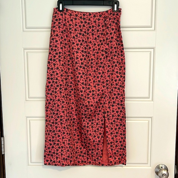 Bila Dresses & Skirts - Bila 77 Classic A-Line Skirt Peach Skirt Side Slit Salmon and Black Sexy Midi